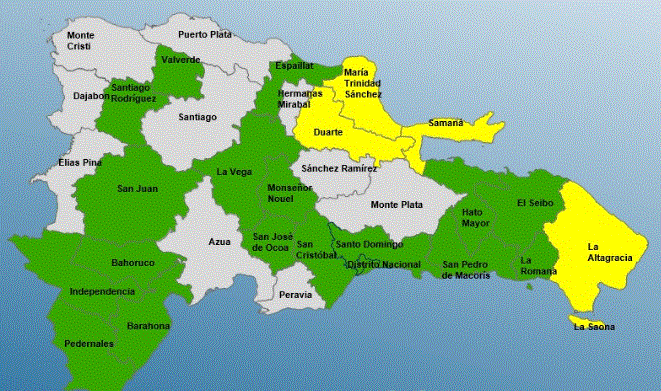 coe-mantiene-cuatro-provincias-en-alerta-amarilla-y-18-en-verde