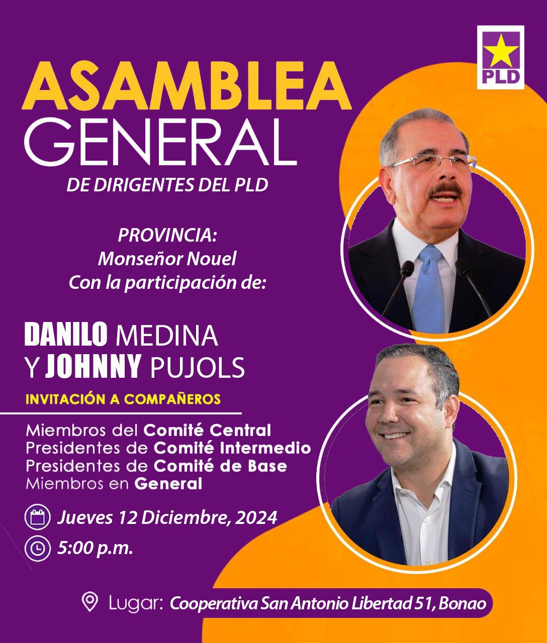 el-pld-anuncia-para-este-jueves-asambleas-provinciales-en-bonao,-provincia-monsenor-nouel