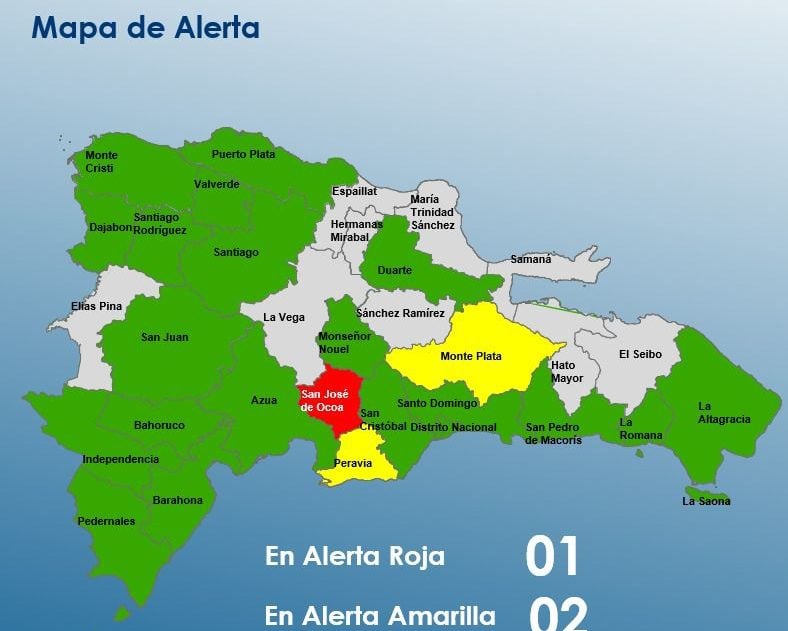 ocoa-en-alerta-roja;-coe-mantiene-22-provincias-bajo-advertencia-por-lluvias
