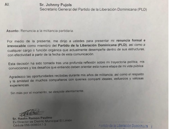 renuncia-del-pld-raulin-ramon-exdirector-distrito-municipal-el-limon,-samana